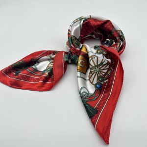 red retro small silk scarf